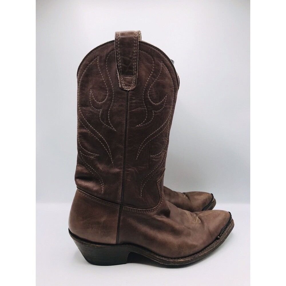 Vintage Stewart Hand Made 1977 Brown Western Boots w Toe Brass Mens Sz 8.5 EE